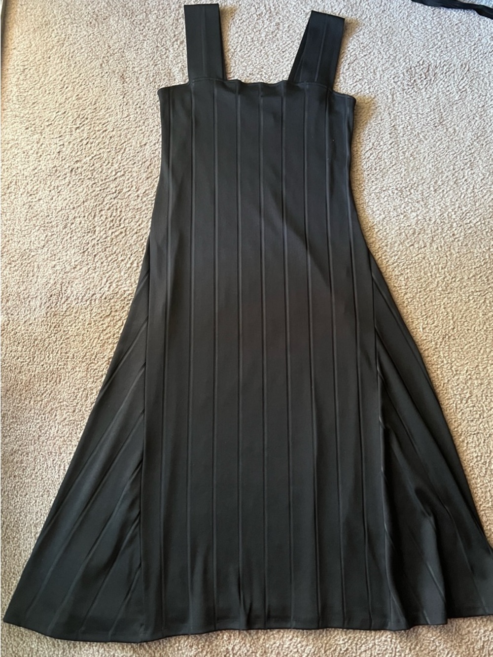 Theory Paneled Black Square-Neck Flare Midi Dress with Wide Straps Sz Large - Picture 11 of 11